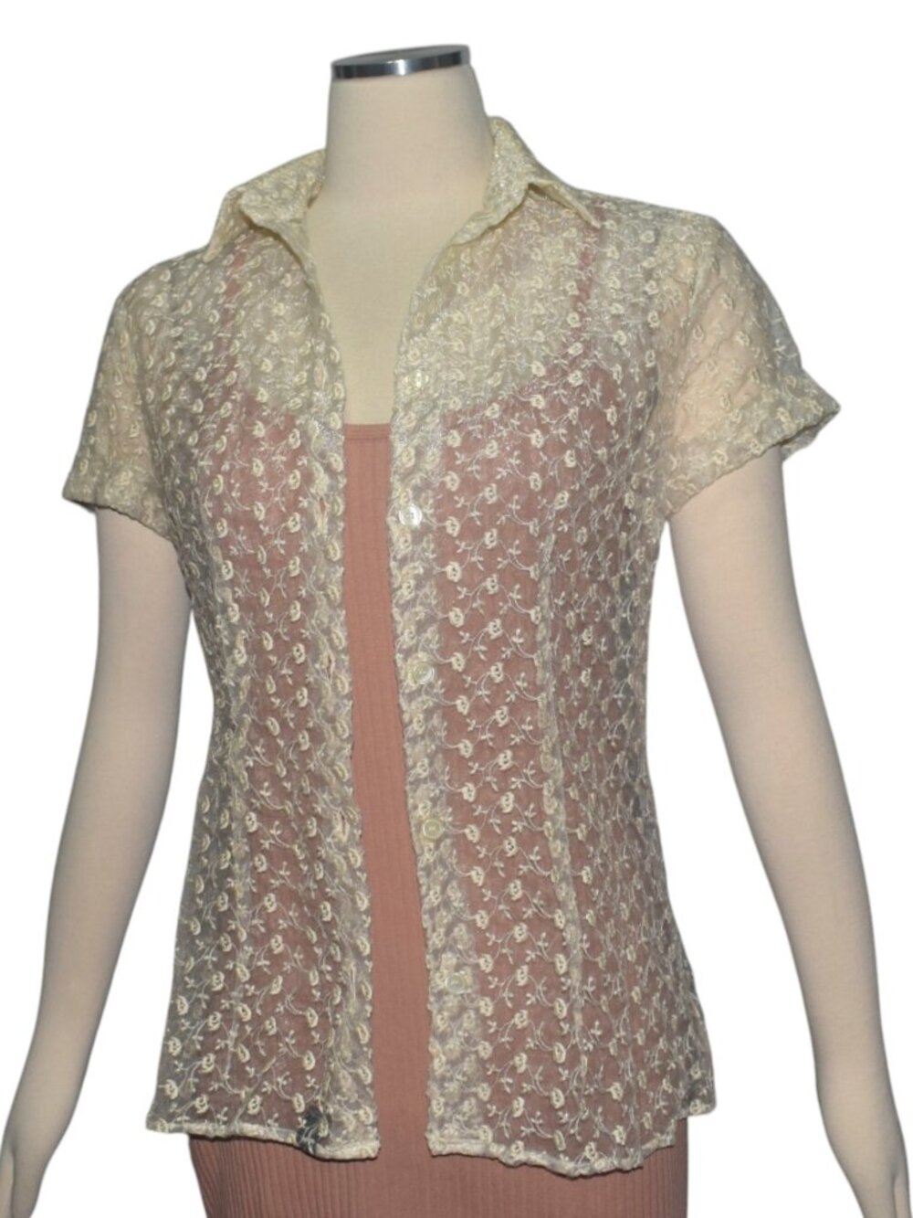 Vintage Y2K D&G Dolce & Gabbana Sheer Embroidered Floral Button Front Blouse S M